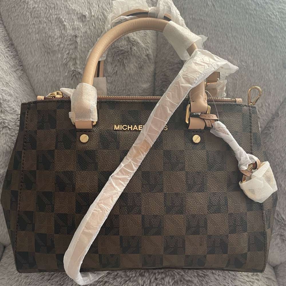 Michael Kors Dark Brown Checkered Satchel